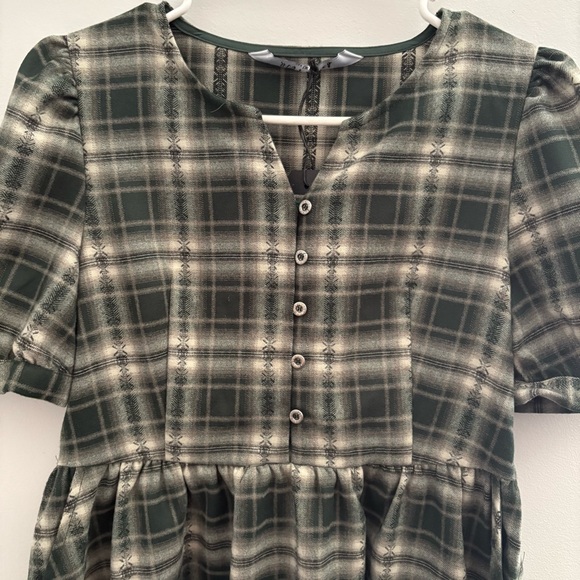 Tulisa Check Button-Up Mini Dress Sz 4 – Puff Sleeves, Alt Shirt Dress - Picture 3 of 7